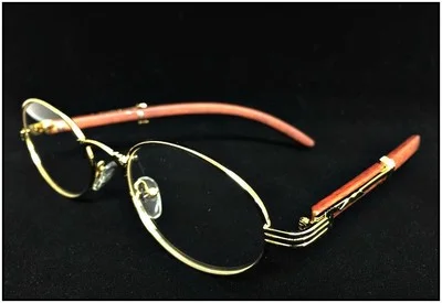 Men Classy Elegant Exotic Sophisticated Clear EYE GLASSES Oval Gold Wooden Frame 2