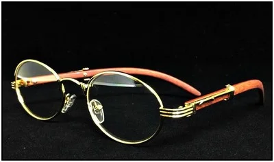 Men Classy Elegant Exotic Sophisticated Clear EYE GLASSES Oval Gold Wooden Frame 3