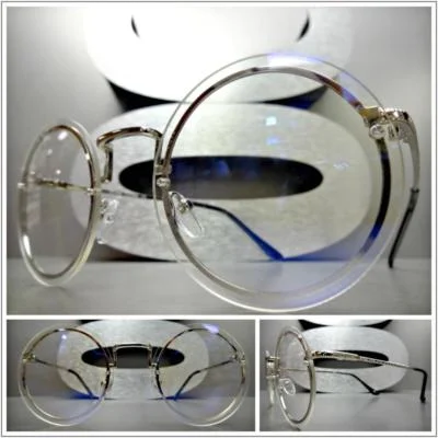 Men or Women VINTAGE RETRO Style Clear Lens EYE GLASSES Transparent & Gold Frame