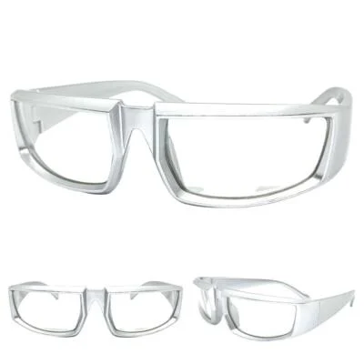 Mens Classic Sporty Modern Wrap Around Style Clear Lens EYE GLASSES Silver Frame