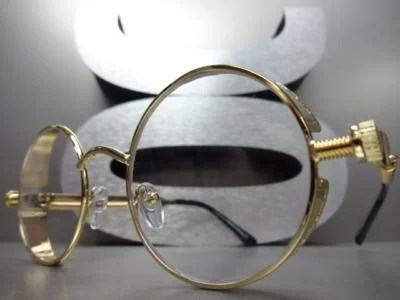 Mens CLASSIC VINTAGE RETRO BLINDER Style Clear Lens EYE GLASSES Round Gold Frame 2
