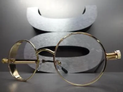 Mens CLASSIC VINTAGE RETRO BLINDER Style Clear Lens EYE GLASSES Round Gold Frame 3