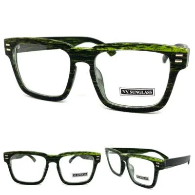 Mens CLASSY Elegant Retro Clear Lens EYE GLASSES Large Square Faux Wood Frame C3