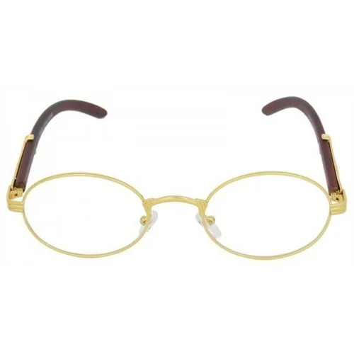 Mens CLASSY MODERN Clear Lens EYE GLASSES Oval Gold & Wood Wooden Effect Frame 2