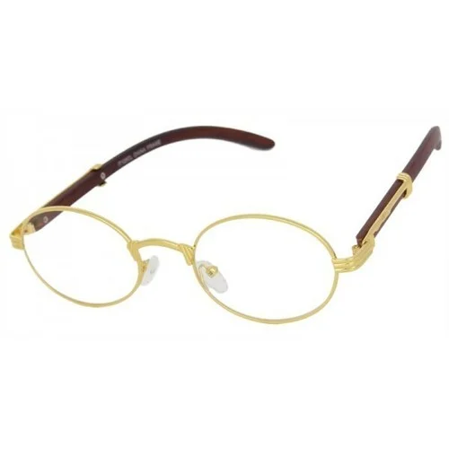 Mens CLASSY MODERN Clear Lens EYE GLASSES Oval Gold & Wood Wooden Effect Frame 3