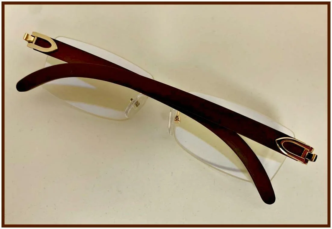 Mens CLASSY SOPHISTICATED ELEGANT Clear Lens EYE GLASSES Rimless Gold Wood Frame 2