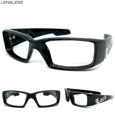 Mens Hardcore Biker Gangster Thick Black Lensless Eye Glasses Frame Only NO Lens