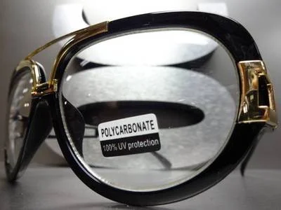 Mens or Women VINTAGE Cool RETRO Style Clear Lens EYE GLASSES Black & Gold Frame 2