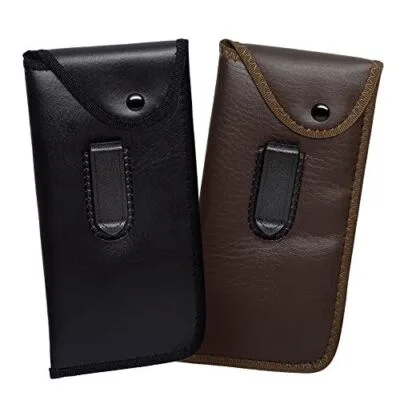 Mens Slip-in Soft Eyeglass Case w/Belt Clip & Flap (Black & Brown (2Pack))