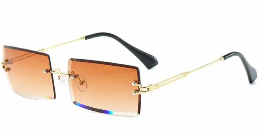 Mens Small Rectangular Sophisticated Gold Clear Lens Square Rimless Eye Glasses 2