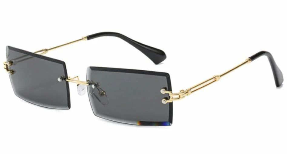 Mens Small Rectangular Sophisticated Gold Clear Lens Square Rimless Eye Glasses 3