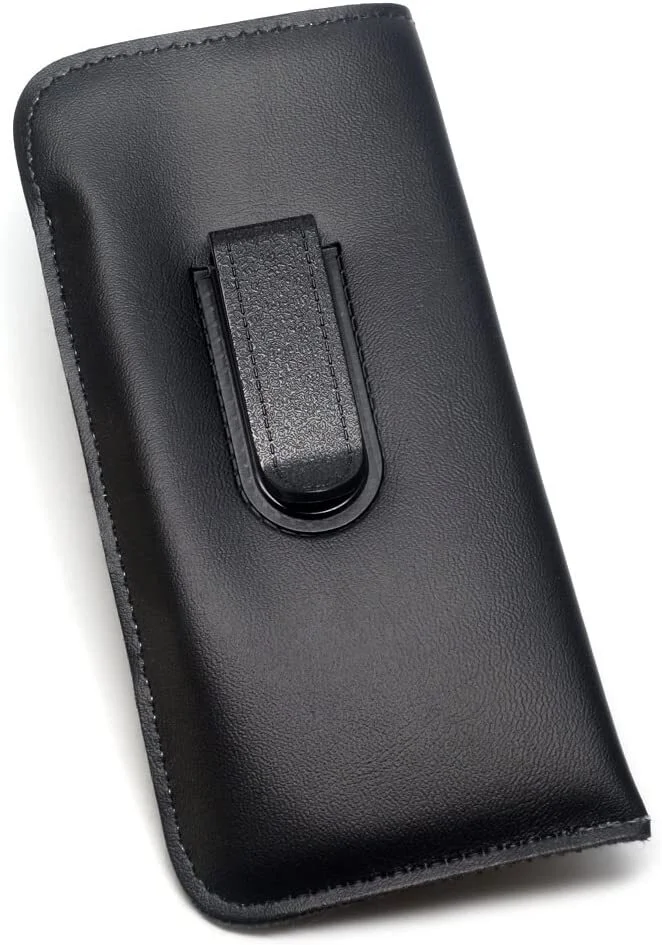 Mens Soft Slip-in Eyeglass Case w/Clip Medium Black Syn.Leather 6.25