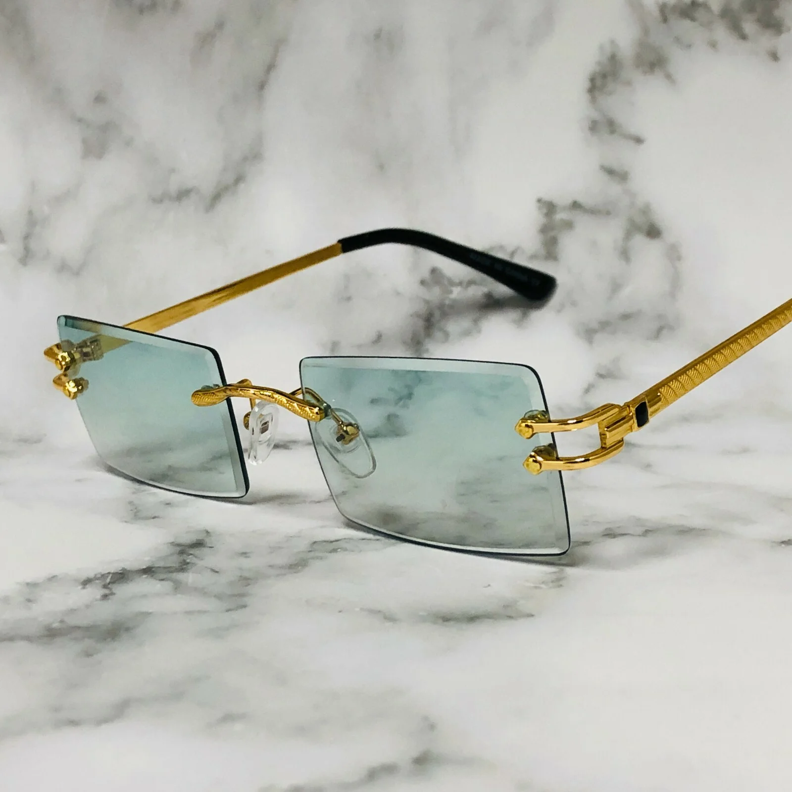 Mens Sunglasses Gold Frame Beveled Lens Shades Diamond Cut Square Eye Glasses