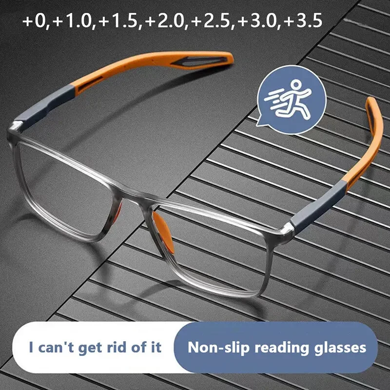 Mens TR90 Anti-blue Light Square Reading Glasses Sport Lightweight +1.0 ~+3.5