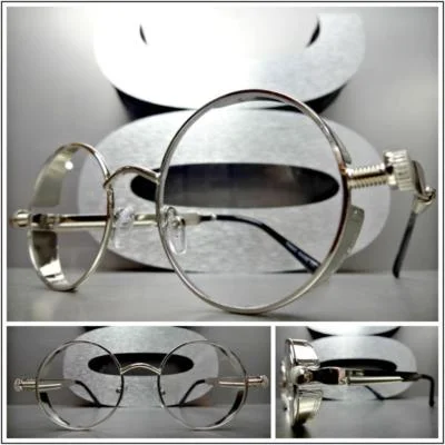 Mens Women VINTAGE RETRO BLINDER Style Clear Lens EYE GLASSES Round Silver Frame