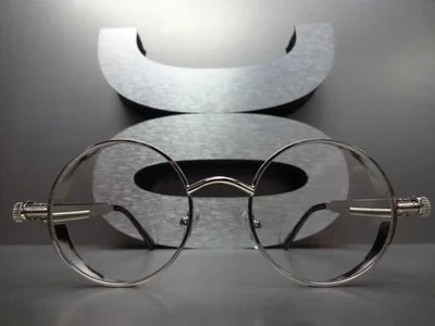 Mens Women VINTAGE RETRO BLINDER Style Clear Lens EYE GLASSES Round Silver Frame 4