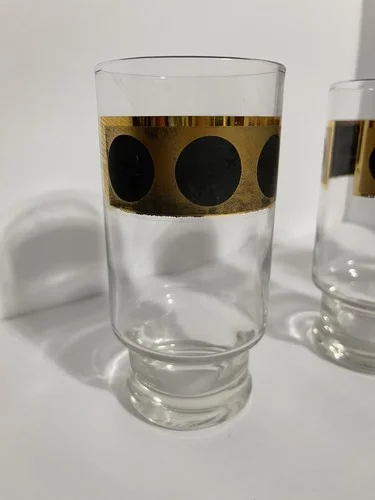 Mid Century Retro barware set of 5 highball glasses gold and black trim 3