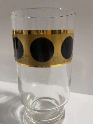 Mid Century Retro barware set of 5 highball glasses gold and black trim 4