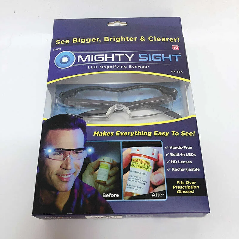 MIGHTY SIGHT LED 160% MAGNIFYING EYEWEAR HD RECHARGEABLE GLASSES-AS SEEN ON TV
