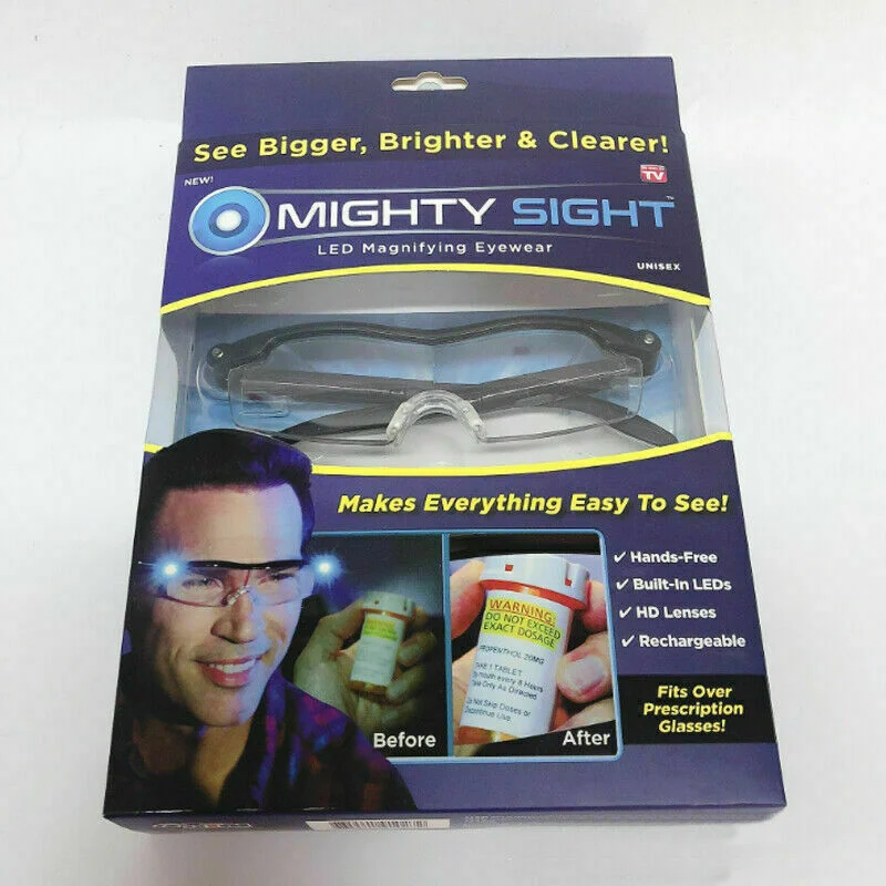 MIGHTY SIGHT LED MAGNIFYING EYEWEAR HD RECHARGEABLE GLASSES - AS SEEN ON TV