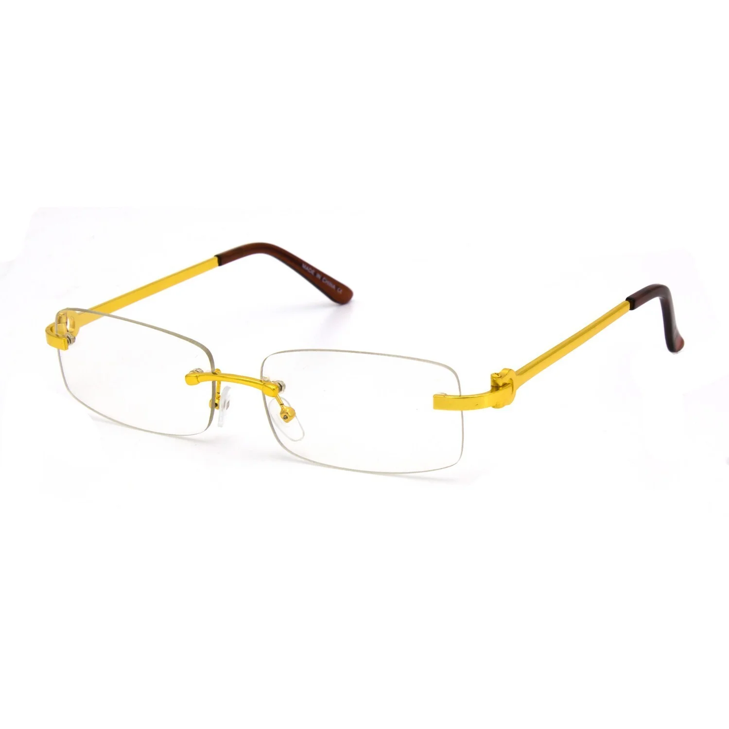 Migos Men Metal Buffs Design Rimless New Shades Square Gold Clear Lens Glasses