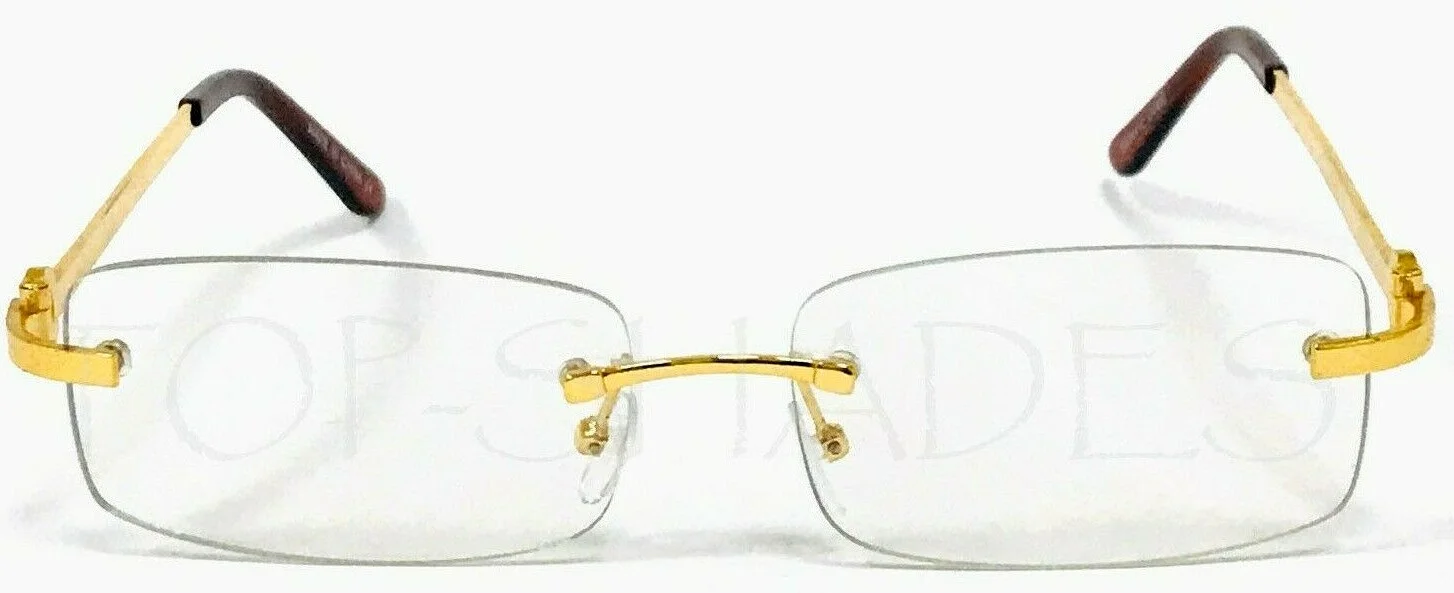 Migos Men Metal Buffs Design Rimless New Shades Square Gold Clear Lens Glasses 3
