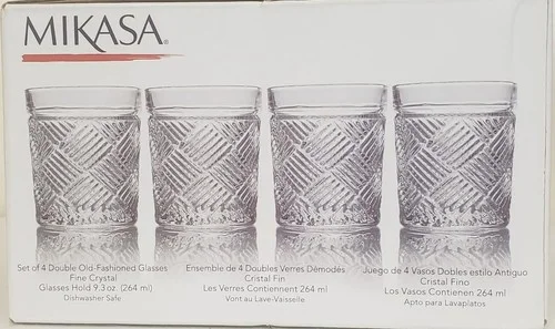 Mikasa 9oz Drinking Glasses Double Old Fashioned Ballard Braid Set of 4 Crystal 2