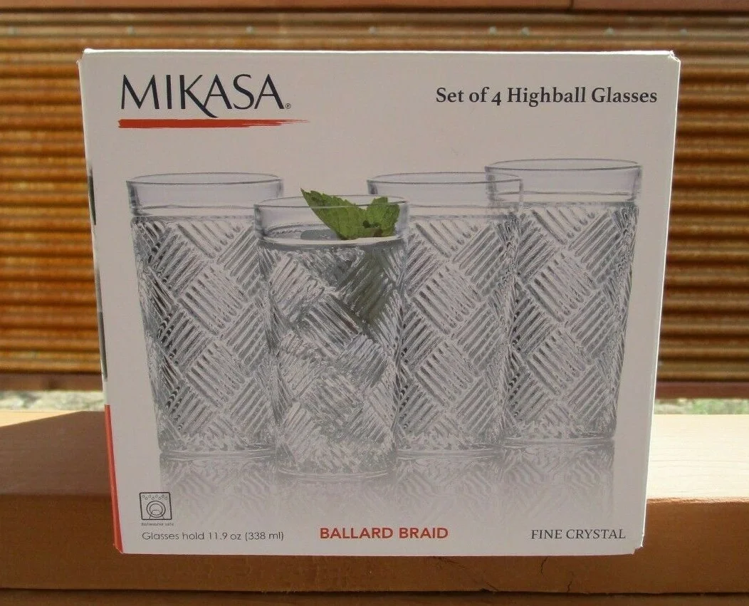 Mikasa Ballard Braid A Set of Four Highball Glasses New In Original Box