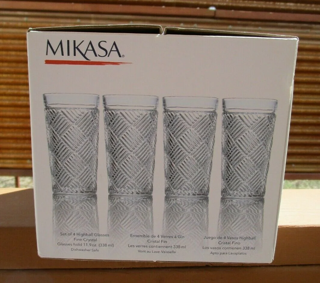 Mikasa Ballard Braid A Set of Four Highball Glasses New In Original Box 4
