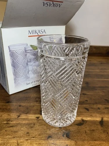MIKASA / Ballard Braid Crystal Highball Glasses / New In Box / Set of 4 3