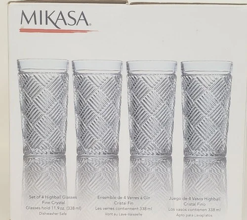 Mikasa Highball Drinking Glasses Ballard Braid Set of 4 Fine Crystal 11.9 0z 2