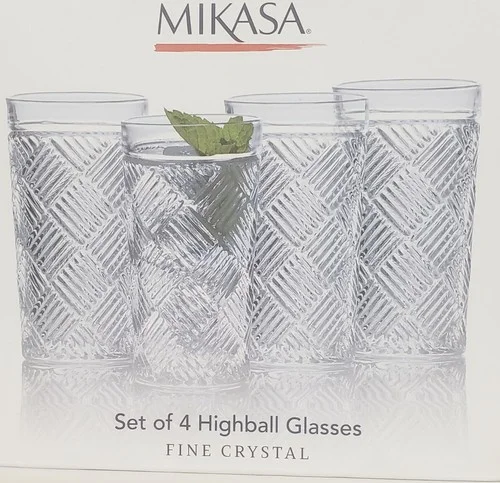 Mikasa Highball Drinking Glasses Ballard Braid Set of 4 Fine Crystal 11.9 0z 3