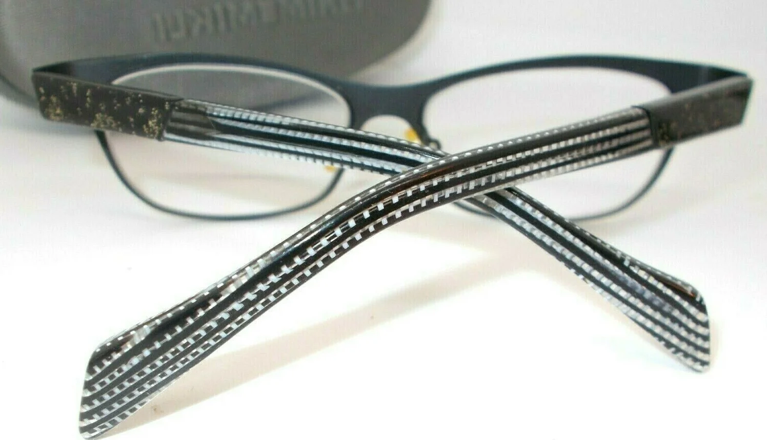 Mikli ML1267 C001 Eyeglass Frames Black w/ White Stripes Dots & Glitter Temples