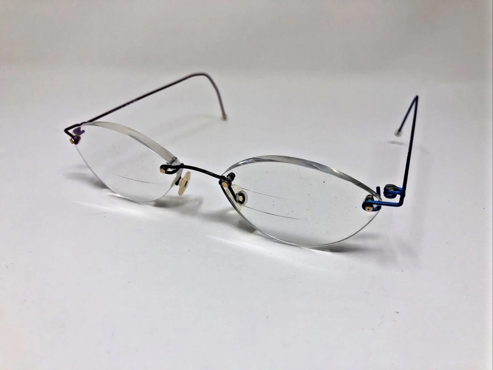 MINIMA EYEGLASSES FRAME FRANCE RIMLESS DRILL MOUNT BLUE PURPLE TITANIUM 4880