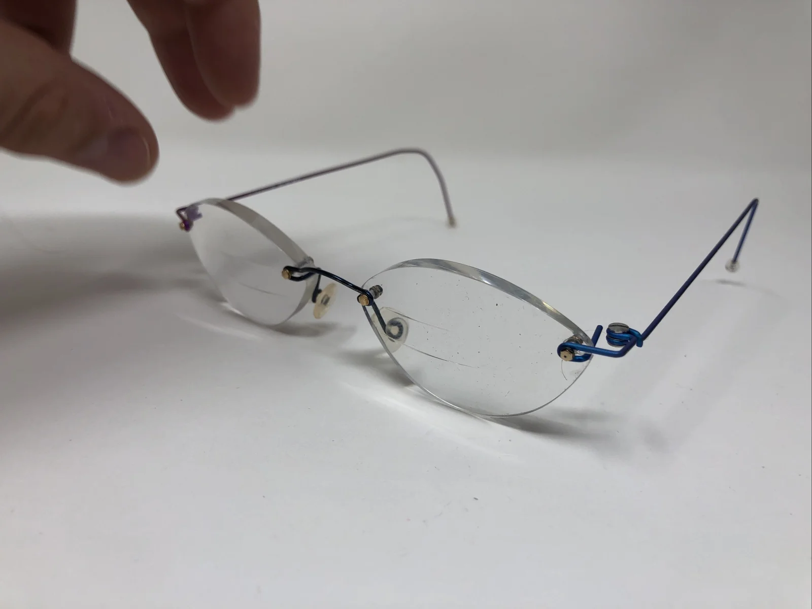 MINIMA EYEGLASSES FRAME FRANCE RIMLESS DRILL MOUNT BLUE PURPLE TITANIUM 4880 4