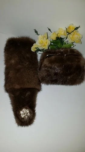 Mink Fur Brown Eyeglass Case & Matching Change Purse with Rhinestones 2
