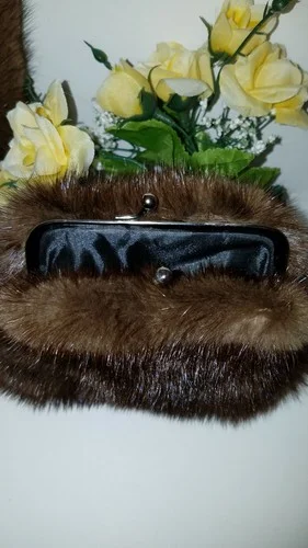 Mink Fur Brown Eyeglass Case & Matching Change Purse with Rhinestones 3
