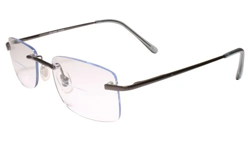 Modern Rimless Gunmetal Rectangle Blue Tinted Lens 1.75 Reading Sun Glasses 3