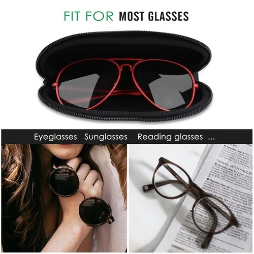 MoKo Eyeglass Soft Case, Zippered Neoprene Sunglasses Pouch w/Clip for Men Women 3