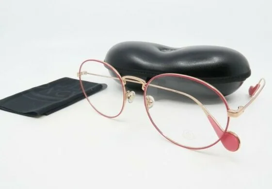 Moncler ML 5059 033 New Coral Pink/ Rose Gold Round Eyeglasses 54mm with case