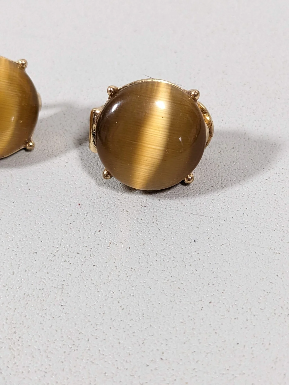 Monet Brown Cats Eye Glass Cabochon Round Stud Clip On Earrings 2