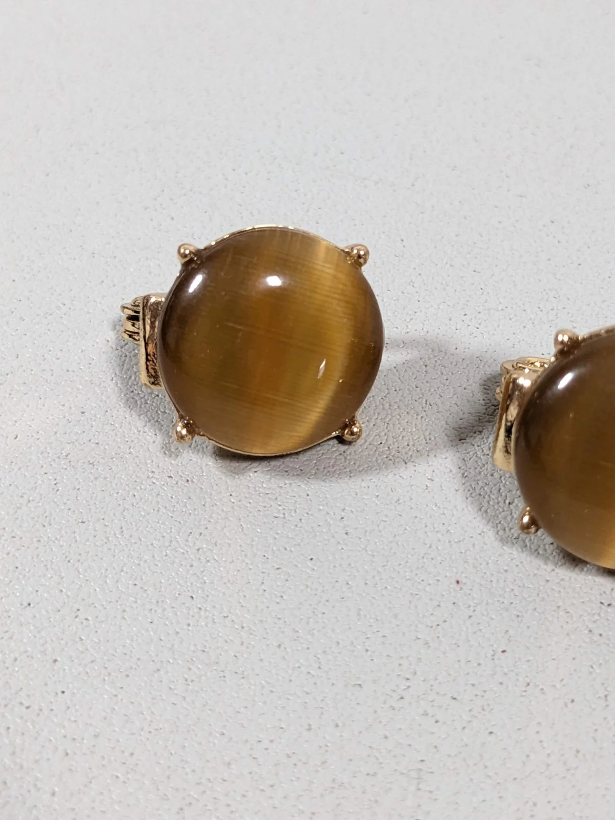 Monet Brown Cats Eye Glass Cabochon Round Stud Clip On Earrings 3