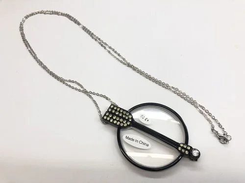 Monocle Reading Glasses Folds Out Semi Rinless Reader with Chain +3.00 New!!