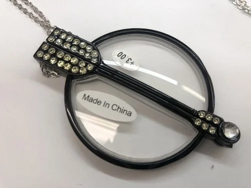 Monocle Reading Glasses Folds Out Semi Rinless Reader with Chain +3.00 New!! 2