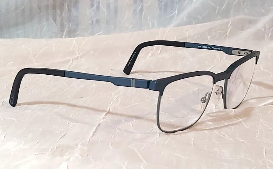 MOREL Blue Eyeglasses Frames Blue Gunmetal 53-19-140 with CASE Made in FRANCE