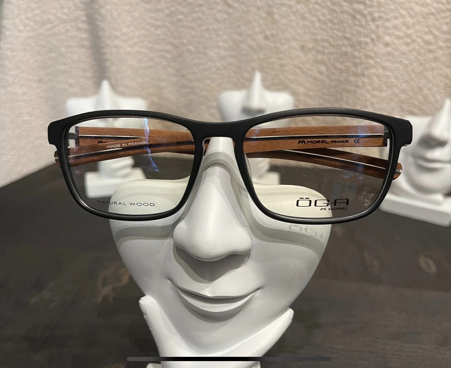 Morel OGA 10040 EYEGLASS Frame- Matte Black/ Wood- NEW with Original Case
