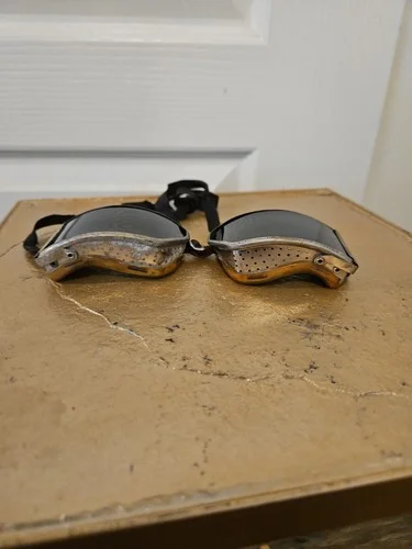 MOTORCYCLE GOGGLE Glasses GREEN Lenses WELDING METAL Vented VINTAGE 50S? 3