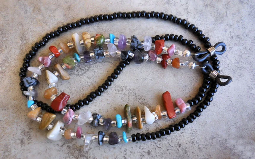 Multi Semi Precious Gemstone Nugget Chips Eyeglass Chain 1