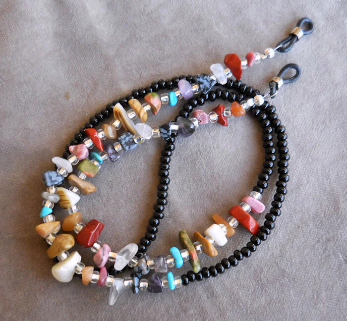 Multi Semi Precious Gemstone Nugget Chips Eyeglass Chain 3
