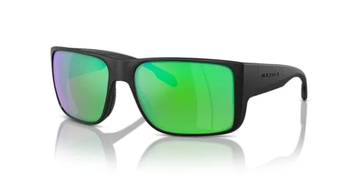 Native Man Sunglasses Matte Black Frame, Green Reflex Polarized Lenses, 58MM